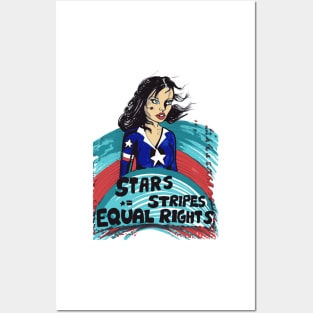 Stars Stripes And Equal Rights, patriotic superhero woman Posters and Art